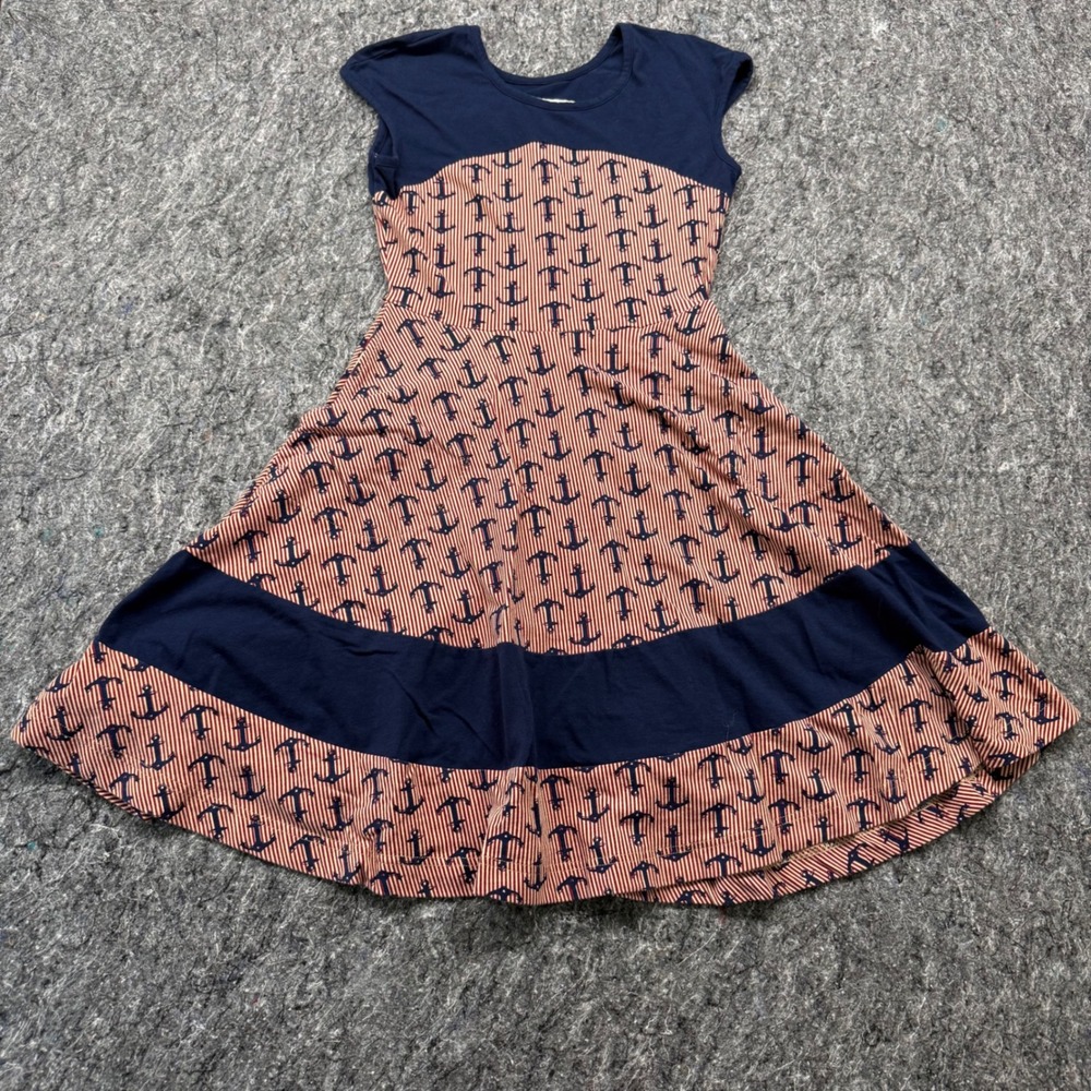 Effies Heart Navy Red Anchor Stripe Fit Flare Nautical Dress Small Rockabilly